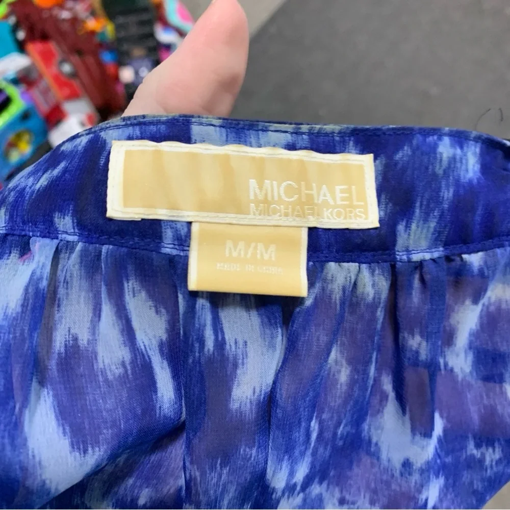Michael Kors Blue Tie-Dye Blouse with Jems Vneck Collar 2328‎ M